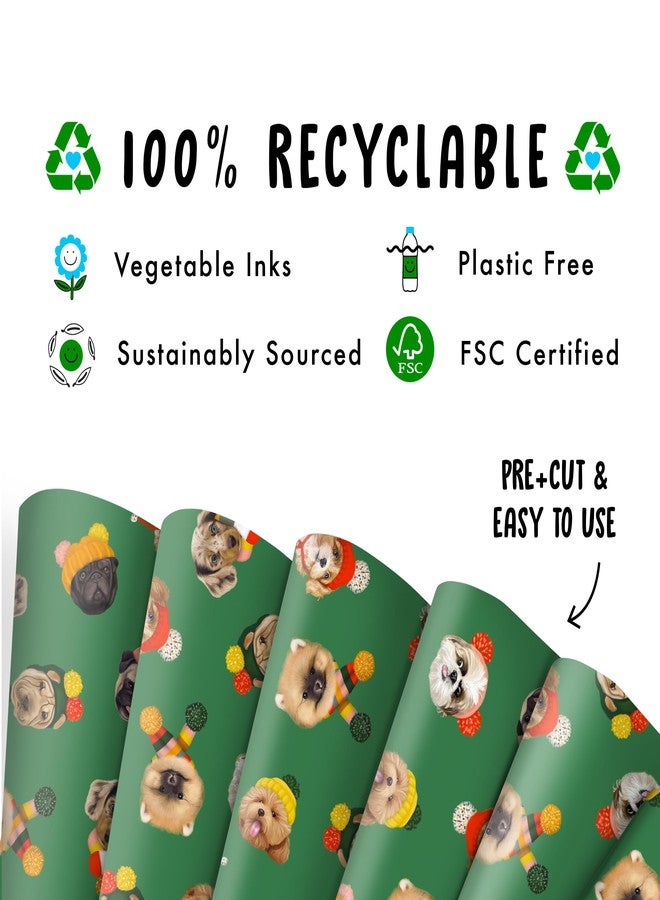 Central 23 Dog Christmas Wrapping Paper & Tags - 6 Sheets of Doggo Gift Wrap - Cute Winter Dogs in Beanie - Green Christmas Wrapping Paper for Fur Parents Men Women Boy Girl - Holiday - Thick & Recyclable - Image 3